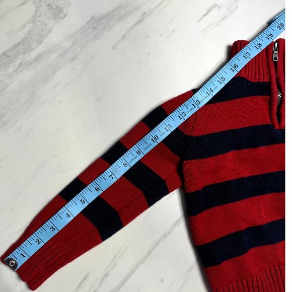 Tommy Hilfiger 1/4 Zip Youth Long Sleeve Sweater Size 4 Red with Black Stripes - Picture 6 of 8